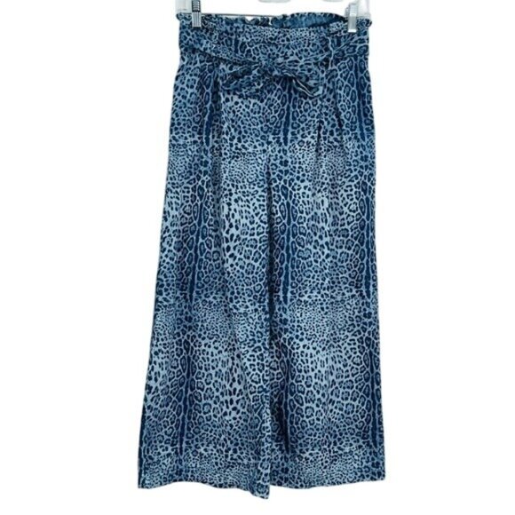 Rewash Wide Leg Pull On Cotton Pant Womens S Blue Animal Print High Waisted - Picture 1 of 8